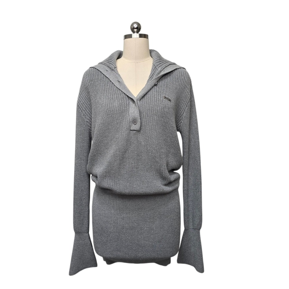 SER.O.YA‎ Womens Grey Ribbed Cotton Blend Flared Sleeve Mini Sweater Dress Small